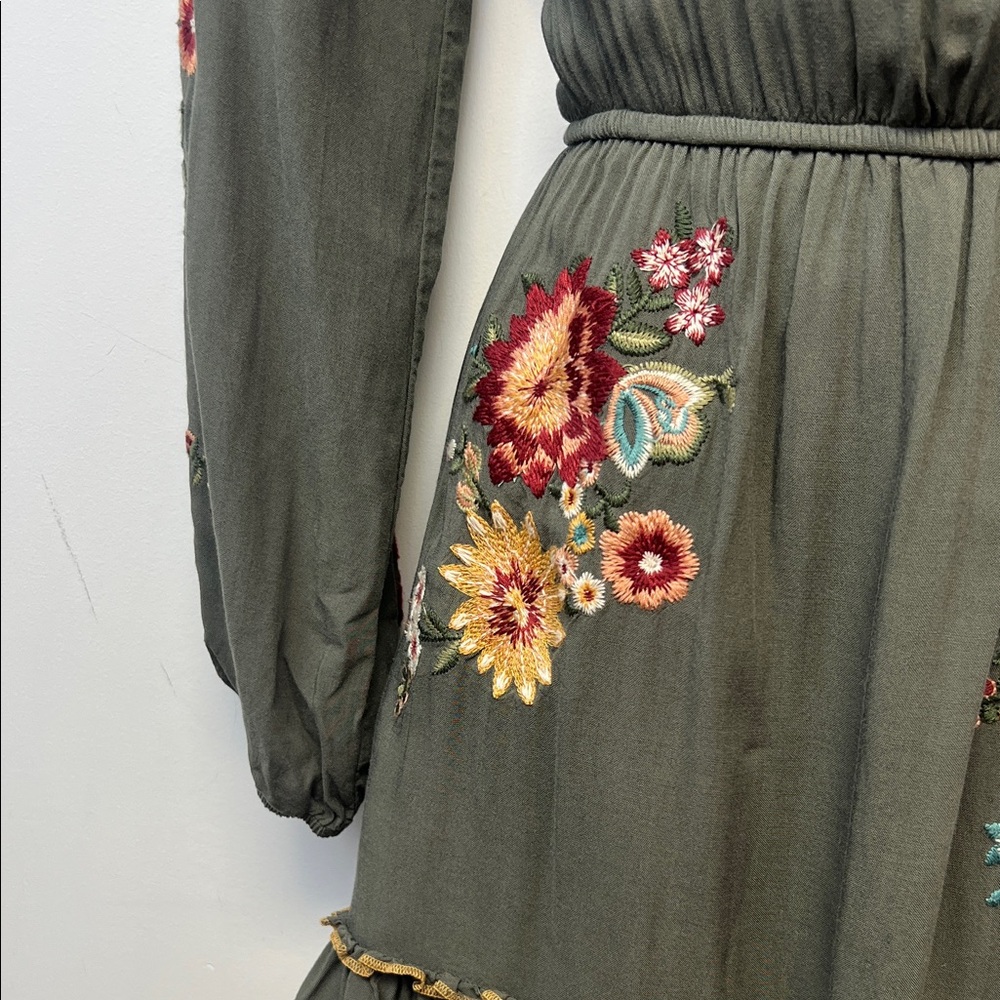 Savanna Jane Green Boho Floral Long Sleeve Dress Size Small - Picture 6 of 16